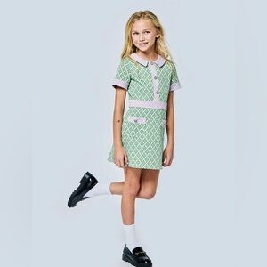 Hannah Banana Two Tone Mod Jacquard Knit Dress with Rhinestone Buttons Size 7